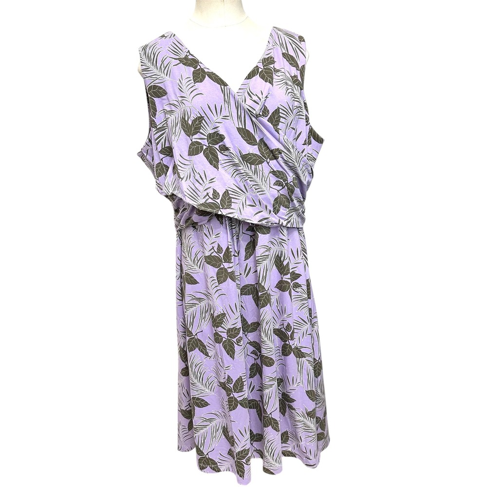 Lands' End Midi Dress Floral Print Sleeveless V‎ Neck Casual 1X (16W-18W)